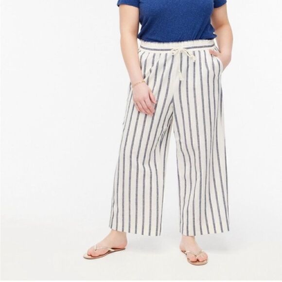 J.Crew Linen Blend Striped Drawstring Waist Wide Leg Cropped Pant | SZ S - Picture 13 of 14